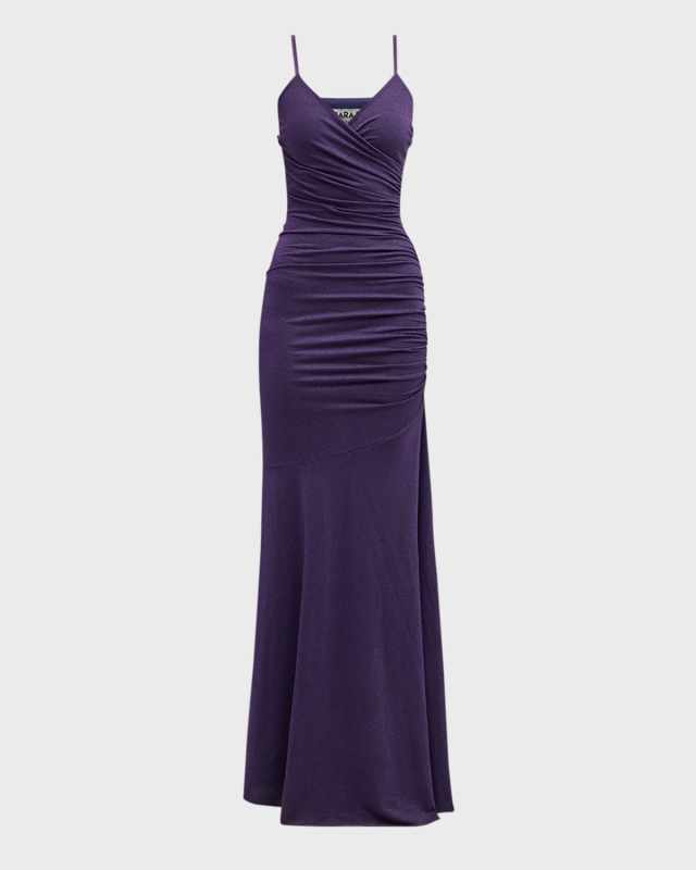Sleeveless Ruched Shimmer Column Gown